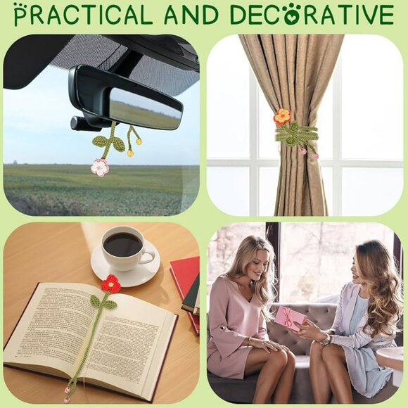 NEW 8 Flower Bookmarks Knitting Kit with Soft Yarn and Hook for Beginners - Picture 3 of 7